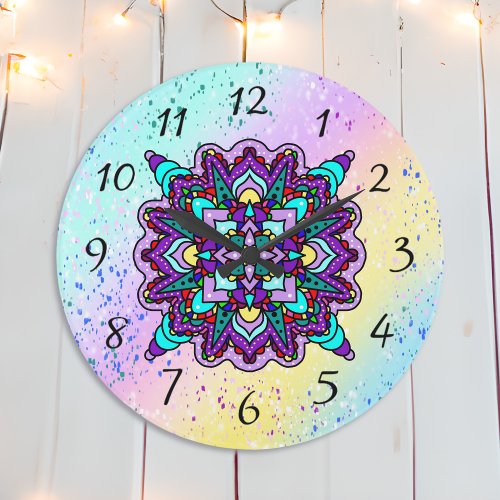 Pretty Colorful Purple Mandala Mystical Large Clock