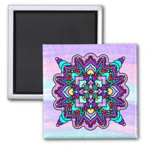 Pretty Colorful Purple Mandala Mystical Magnet
