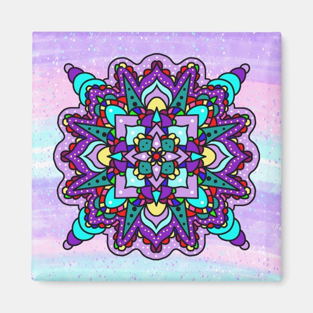 Pretty Colorful Purple Mandala Mystical Magnet (Front)