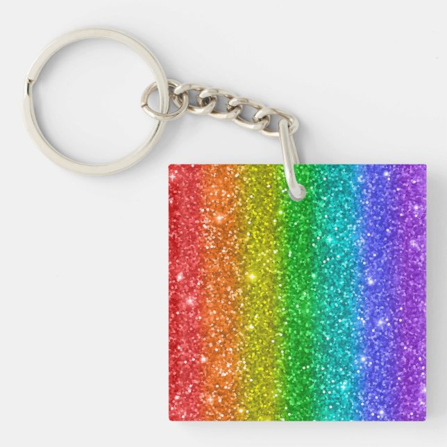 Pretty Colorful Rainbow Glitter  Keychain (Front)