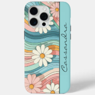 Pretty Colorful Retro Daisy Flower Power Name iPhone 15 Pro Max Case
