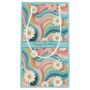 Pretty Colorful Retro Daisy Flower Power Name Small Gift Bag