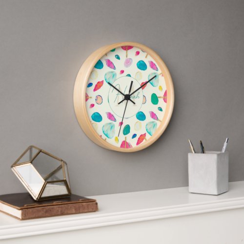 Pretty Colorful Seashells Beige Pattern Clock