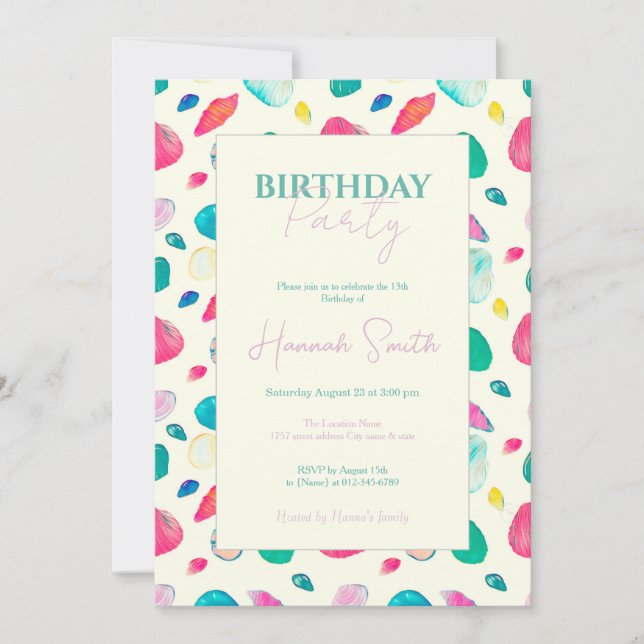 Pretty Colorful Seashells Beige Pattern Invitation (Front)