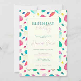 Pretty Colorful Seashells Beige Pattern Invitation