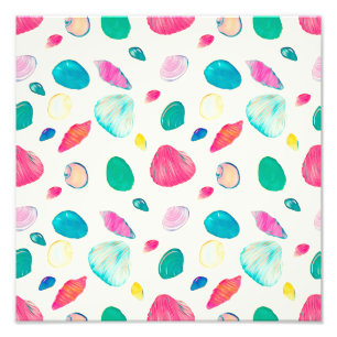 Pretty Colorful Seashells Beige Pattern Photo Print