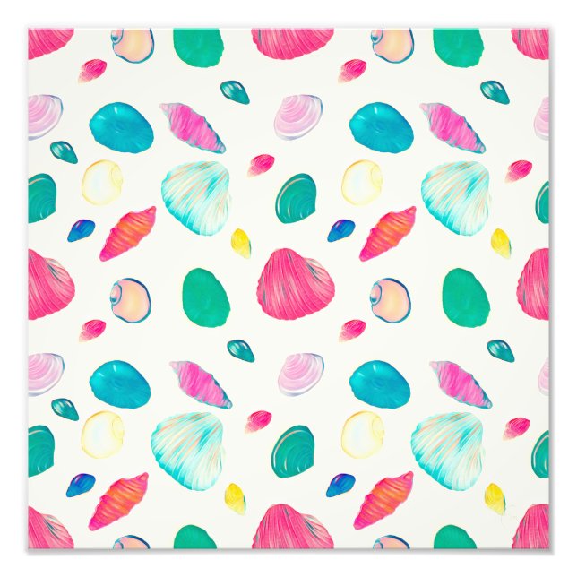 Pretty Colorful Seashells Beige Pattern Photo Print (Front)