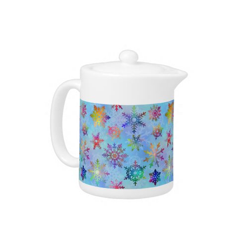 Pretty Colorful Snowflake Christmas Pattern Teapot