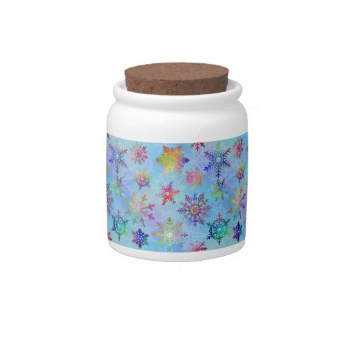 Pretty Colorful Snowflakes Christmas Pattern Candy Jar