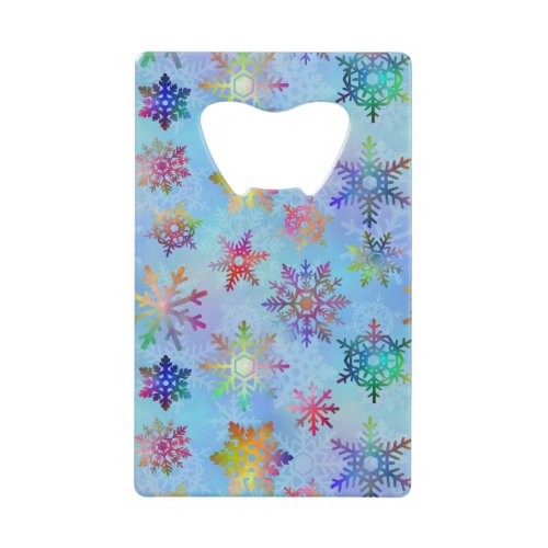 Pretty Colorful Snowflakes Christmas Pattern Credit Card Bottle Opener