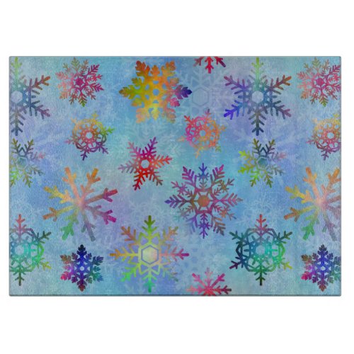 Pretty Colorful Snowflakes Christmas Pattern Cutting Board