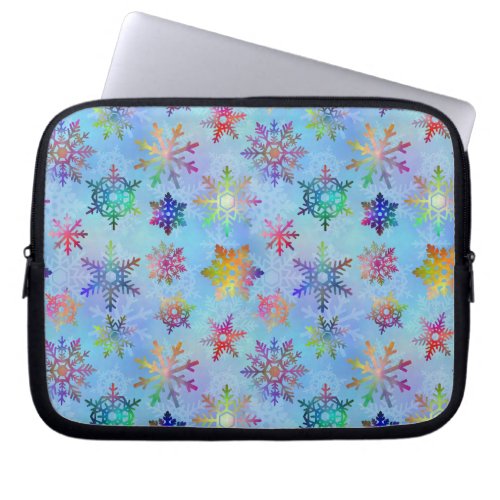 Pretty Colorful Snowflakes Christmas Pattern Laptop Sleeve