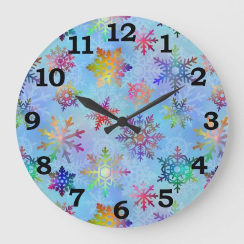 Pretty Colorful Snowflakes Christmas Pattern Large Clock