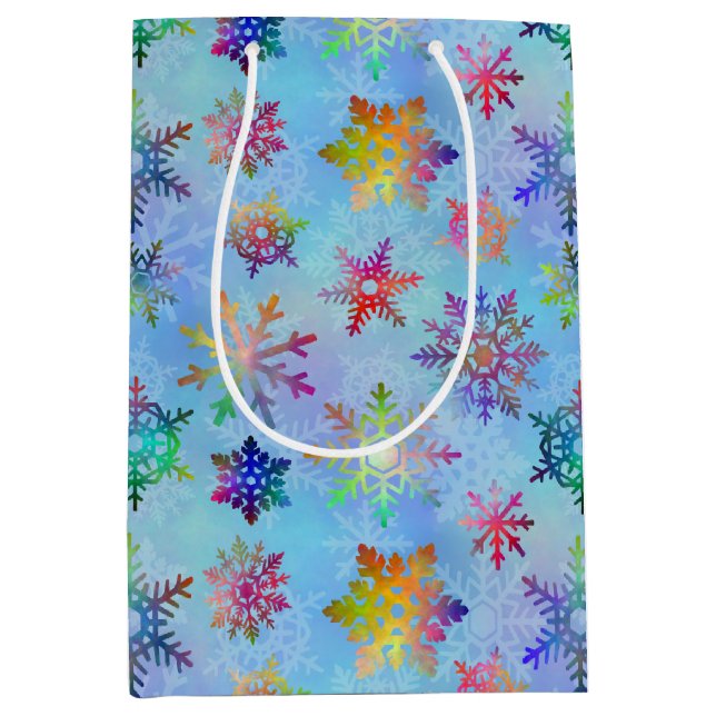 Pretty Colorful Snowflakes Christmas Pattern Medium Gift Bag (Front)