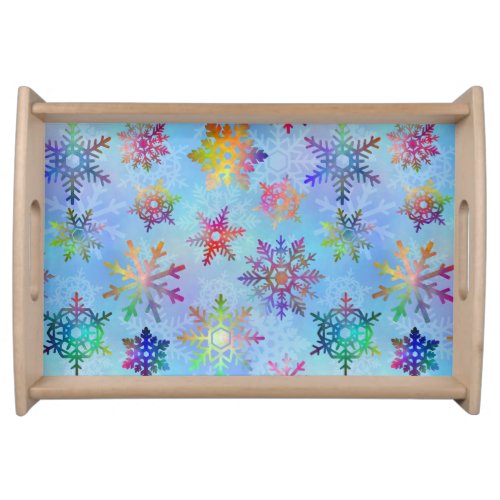 Pretty Colorful Snowflakes Christmas Pattern Serving Tray