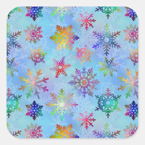 Pretty Colorful Snowflakes Christmas Pattern Square Sticker