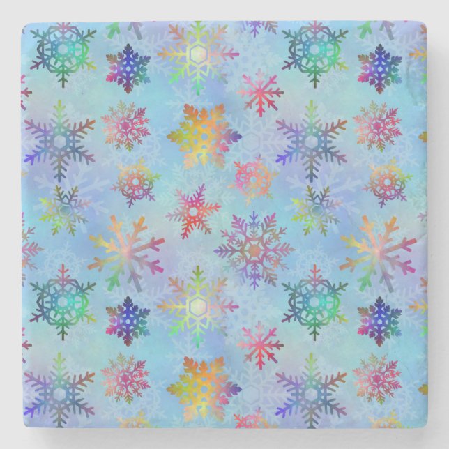 Pretty Colorful Snowflakes Christmas Pattern Stone Coaster (Front)