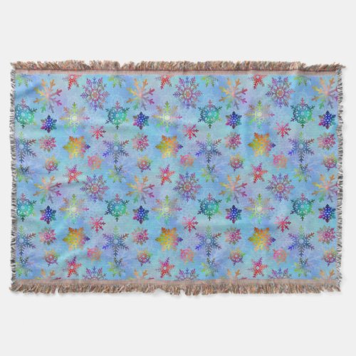 Pretty Colorful Snowflakes Christmas Pattern Throw Blanket