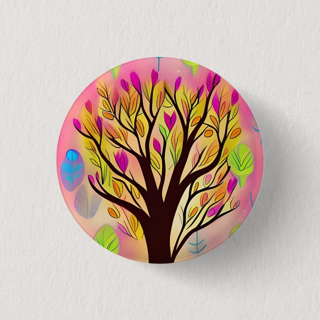 Pretty Colorful Tree Illustration  Button (Front)