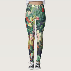 pretty colorful Vintage flowers floral painting Leggings