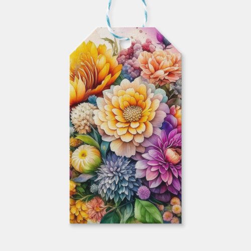 Pretty Colorful Watercolor Ai Art Flowers  Gift Tags
