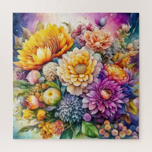 Pretty Colorful Watercolor Ai Art Flowers  Jigsaw Puzzle