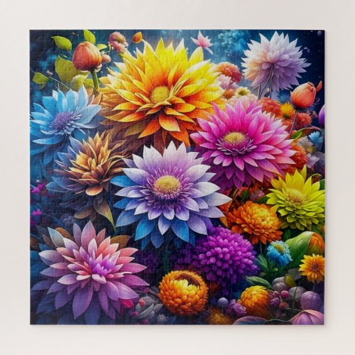 Pretty Colorful Watercolor Ai Art Flowers  Jigsaw Puzzle