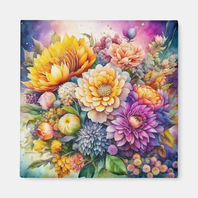 Pretty Colorful Watercolor Ai Art Flowers  Magnet (Front)