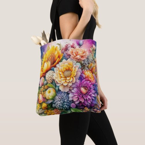 Pretty Colorful Watercolor Ai Art Flowers  Tote Bag