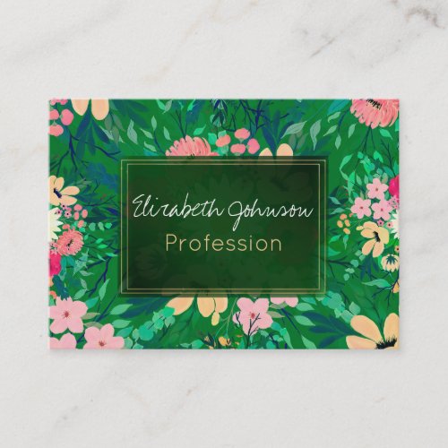 Pretty Colorful Watercolor Floral Green Design Business Card