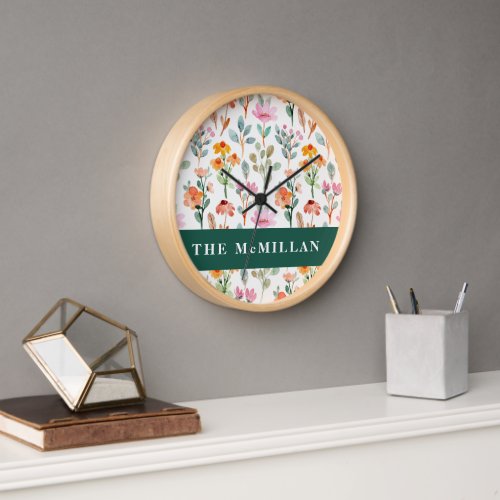 Pretty Colorful watercolor floral pattern pink  Clock