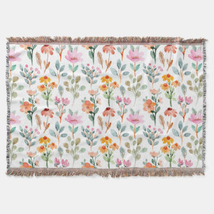 Pretty Colorful watercolor floral pattern pink Throw Blanket