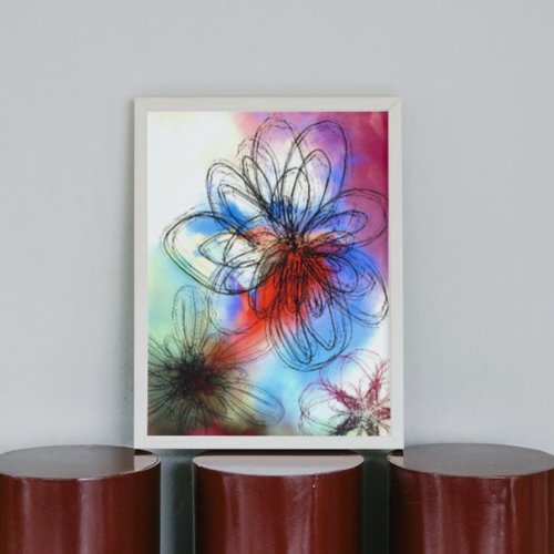Pretty Colorful Watercolor Flowers Abstract Canvas Print