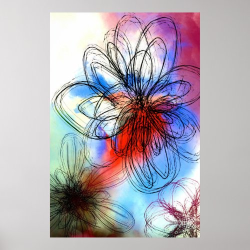 Pretty Colorful Watercolor Flowers Abstract  Poster