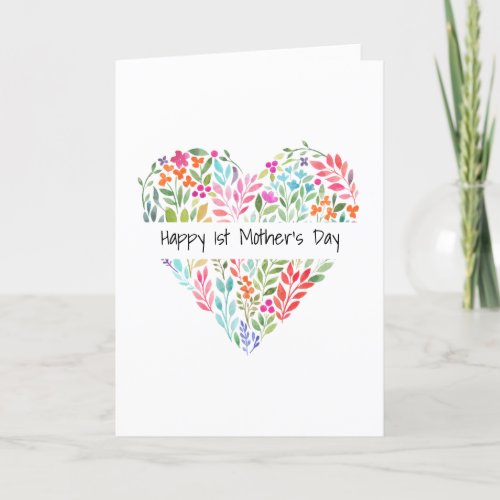 Pretty Colorful Watercolor Heart 1st Mothers Day Holiday Card