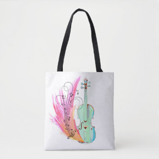 Pretty Colorful Watercolor Violin Tote Bag