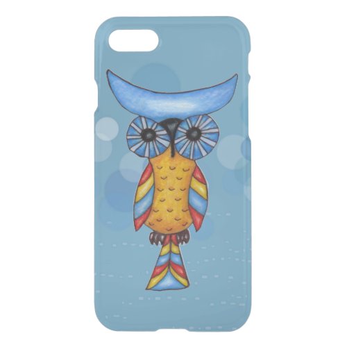 Pretty Colorful Whimsical Fantasy Owl Blue Circles iPhone SE87 Case