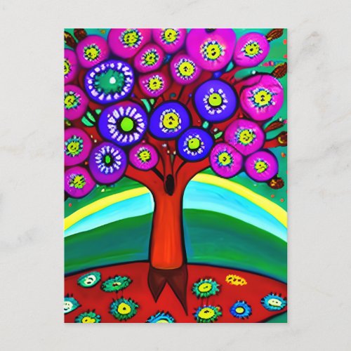 Pretty Colorful Whimsical Folk Art Keeping in Touc Postcard