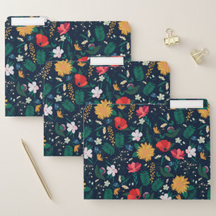 Pretty Colorful Wild Flowers Navy Blue Design File Folder