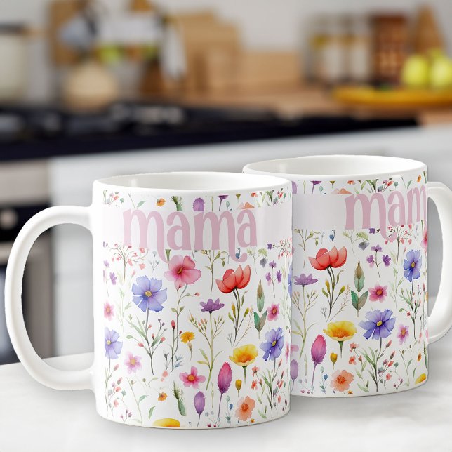 Pretty Colorful Wildflower Pattern Pink Mama Coffee Mug (Pretty mug for mama, from my Mother's Day Wildflower Collection)