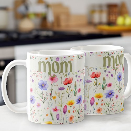 Pretty Colorful Wildflower Pattern Soft Green Mom Coffee Mug