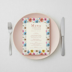 Pretty colorful wildflower wedding meal menu