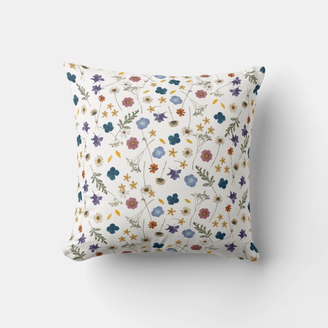 Pretty Colorful Wildflowers Girly Floral Throw Pillow (Front)
