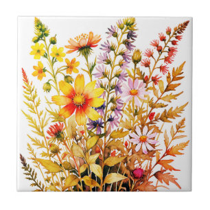 Pretty colorful wildflowers watercolor  ceramic tile
