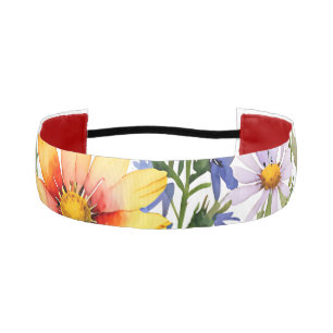Pretty colorful wildflowers watercolor painting athletic headband