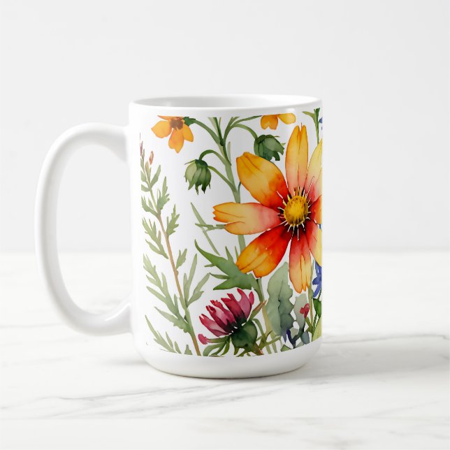 Pretty colorful wildflowers  watercolor painting coffee mug (Left)