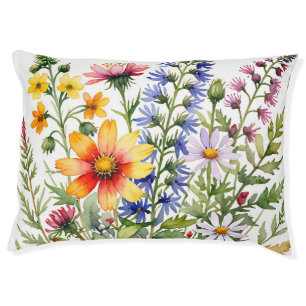 Pretty colorful wildflowers watercolor painting pet bed
