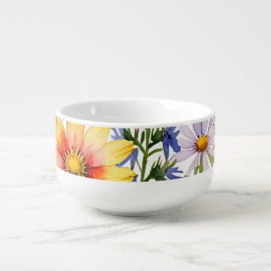 Pretty colorful wildflowers watercolor painting soup mug