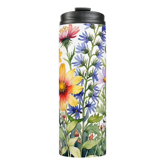 Pretty colorful wildflowers  watercolor painting thermal tumbler (Front)