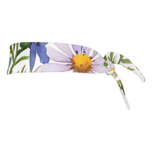 Pretty colorful wildflowers watercolor painting tie headband